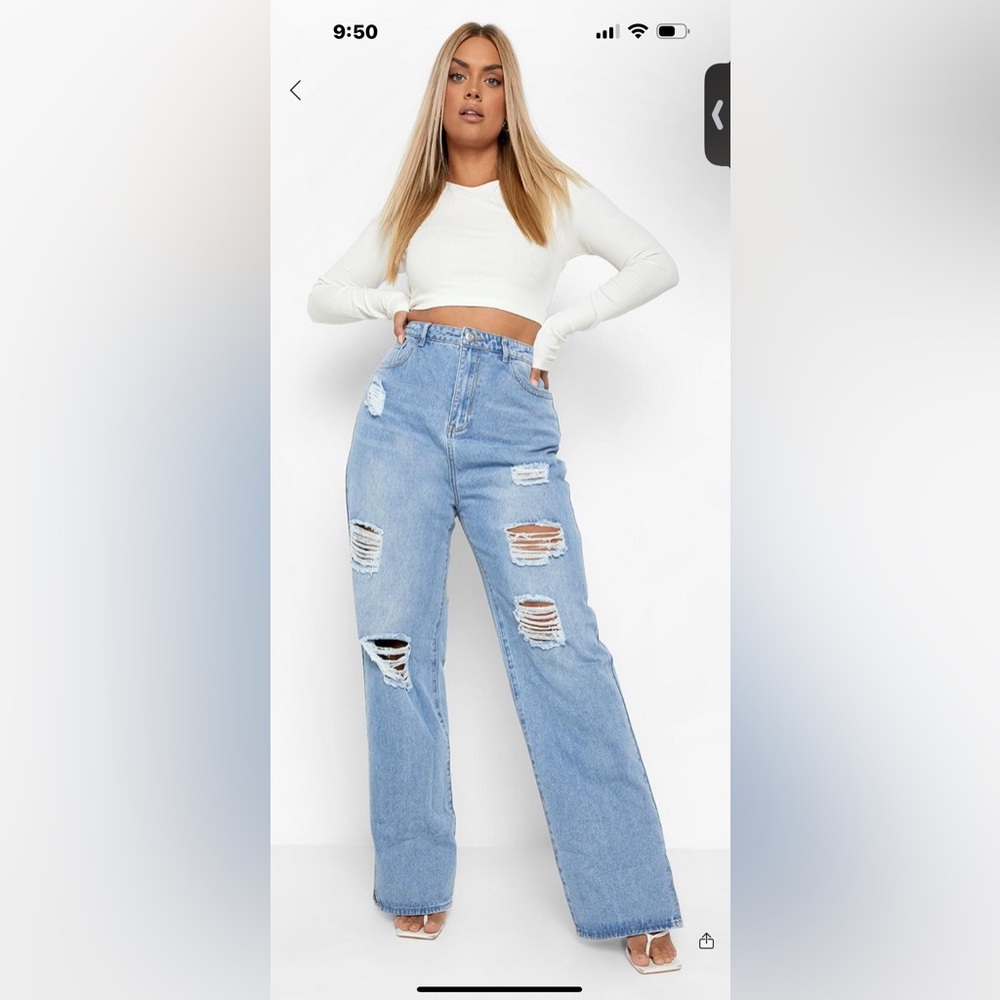Boohoo high waist distress jeans